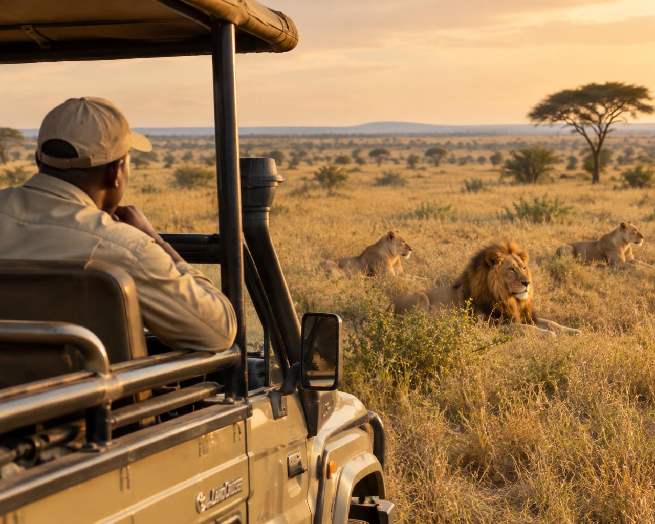 A safari guide observing wildlife